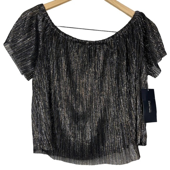 🔴 5 for $25! Zara‎ Blouse Metallic Effect Black Top Off Shoulder Small - Picture 5 of 13